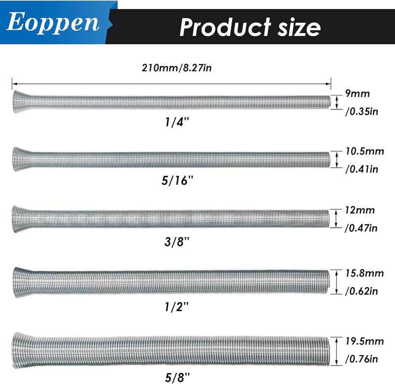 Eoppen Spring Tubing Benders Kit 1/4, 5/16, 3/8, 1/2 and 5/8 Inch 5 in 1 Tube Bender Set for Copper, Brass, Aluminum and Thin Steel Tube - Image 2